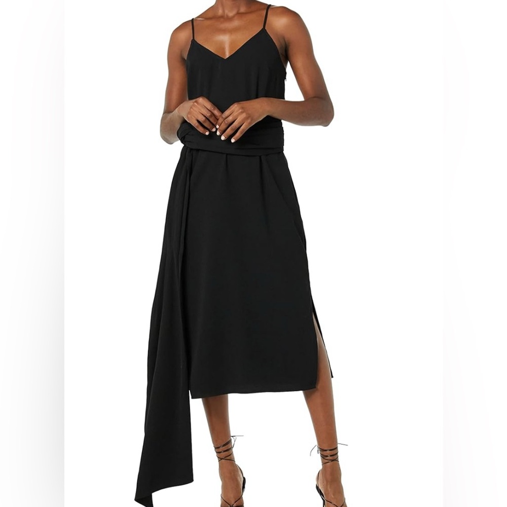 Crepe Cami Strap Dress with Multi-way Sash Drape Wrap Midi NWT M versatile LBD